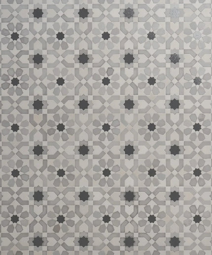 Alpana fes cloud mosaic stone tile. Patterned tile with geometric design in gray and black