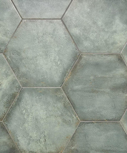 Hexagonal tiles with a textured gray finish