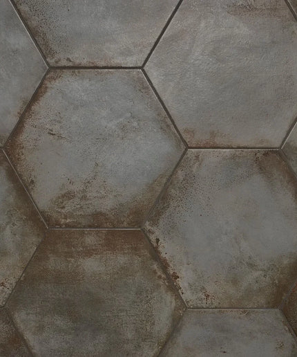 Hexagonal tiles with a rustic, brownish-gray color pattern