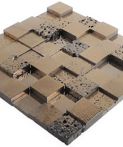 Geometric arrangement of stone-like tiles on a white background