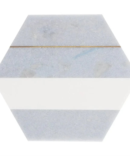 Hexagonal tile with a light gray and white pattern on a white background