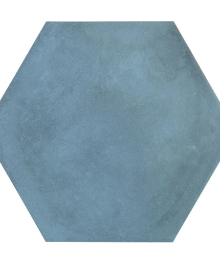 Hexagonal blue tile on a white background