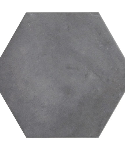 Hexagonal dark gray tile on a white background