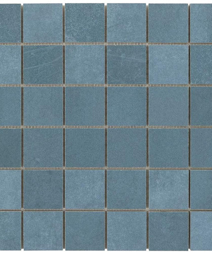 Blue square tiles with a grid pattern