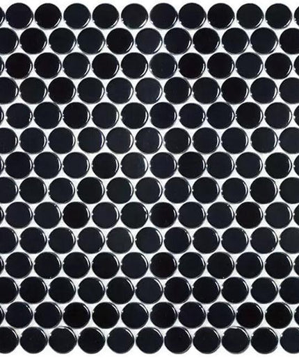 bright penny round glass mosaic 1x1 Penny Rounds circle black matte