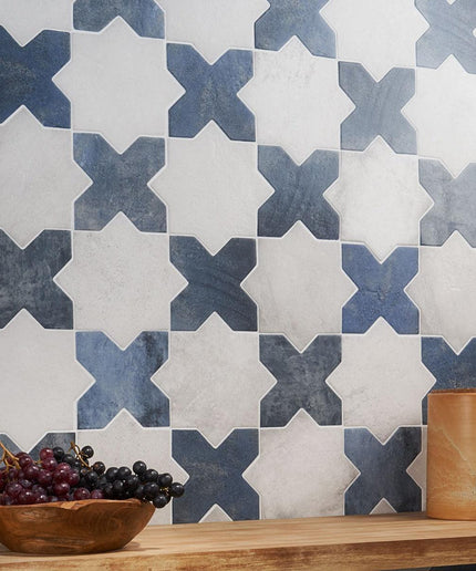 blue white matte 6x6 star cross tiles