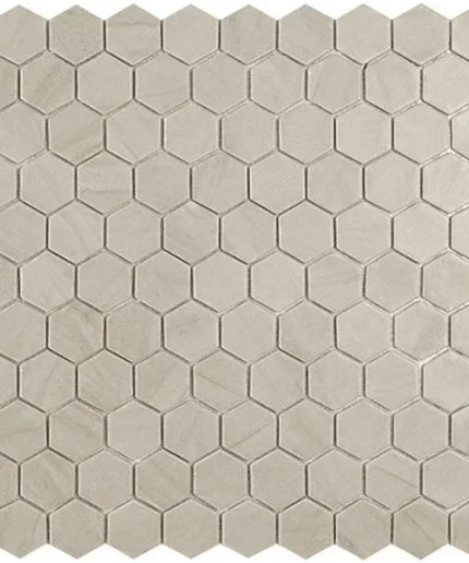desert hexagon glass mosaic 1 4x1 4 steeple grey desert hexagon