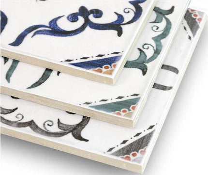 Decorative tiles with intricate patterns on a white surface