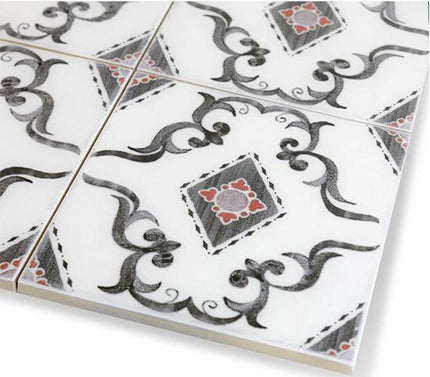 Decorative tiles with intricate patterns on a white background