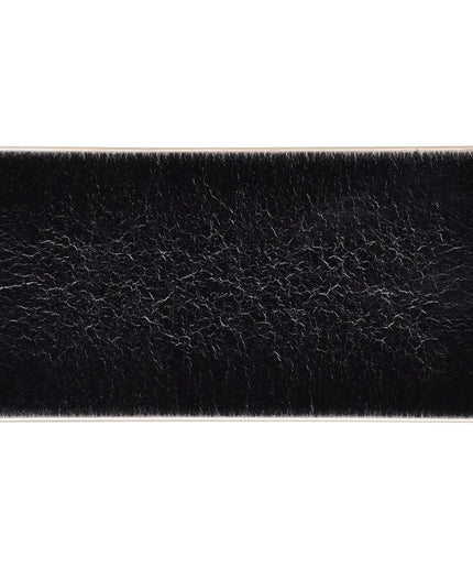 Rectangular black leather patch with a subtle texture on a white background