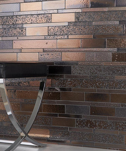 Patterned wall tile with a modern chair in front