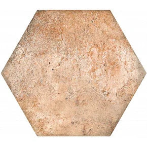 Hexagonal tile with a beige, textured surface on a white background