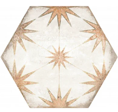 Hexagonal tile with starburst pattern on a white background