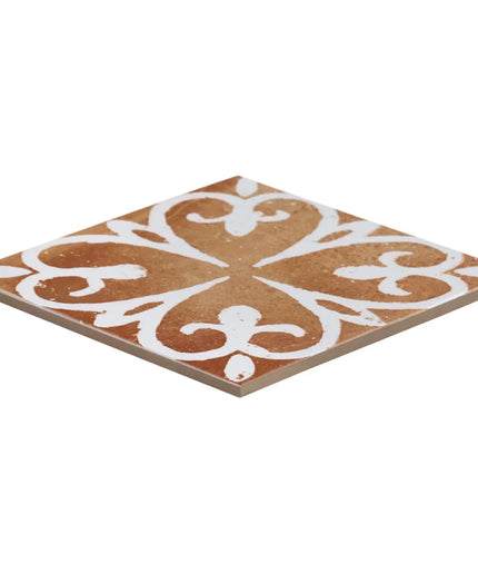 Decorative tile with brown and white pattern on a white background