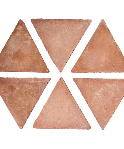 Six triangular terracotta tiles arranged in a hexagonal pattern on a white background