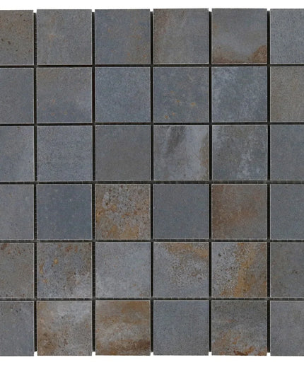 Square tiles with a mottled gray and brown pattern on a white background