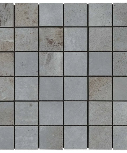 Mosaic tile pattern with gray and beige tiles on a white background