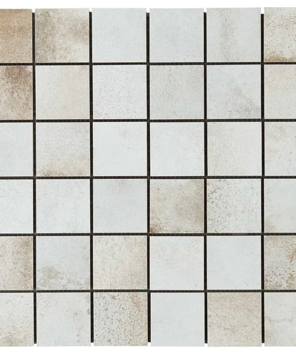 Mosaic tile pattern with beige and white squares