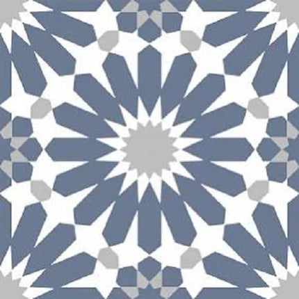 Geometric pattern with blue and gray shapes on a white background