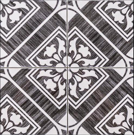 Decorative tiles with floral patterns on a geometric grid