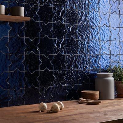 Star Cross Glass Tile 8x8 blue wall