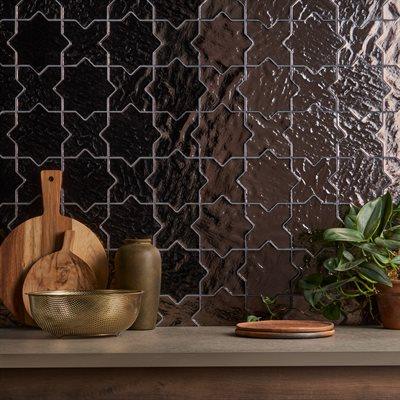 Star Cross Glass Tile 8x8 bronze wall