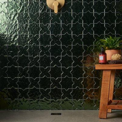 Star Cross Glass Tile 8x8 green wall