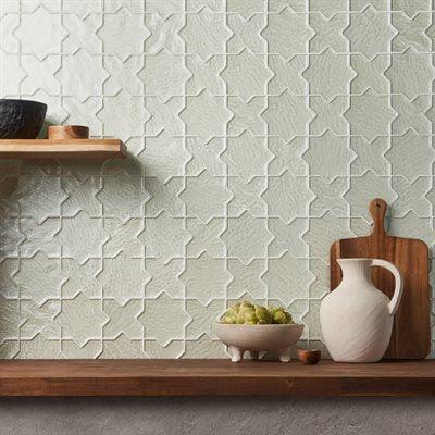 Star Cross Glass Tile 8x8 white wall