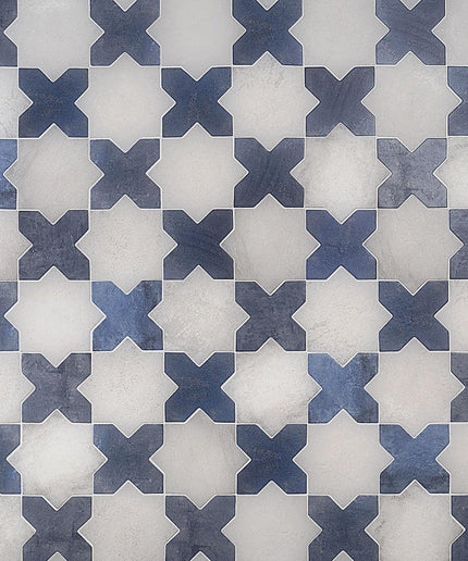 white blue matte 6x6 star cross tiles