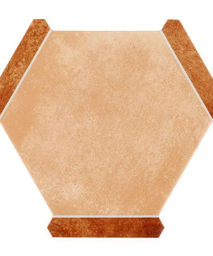 Hexagonal tile with a beige center and brown edges on a white background