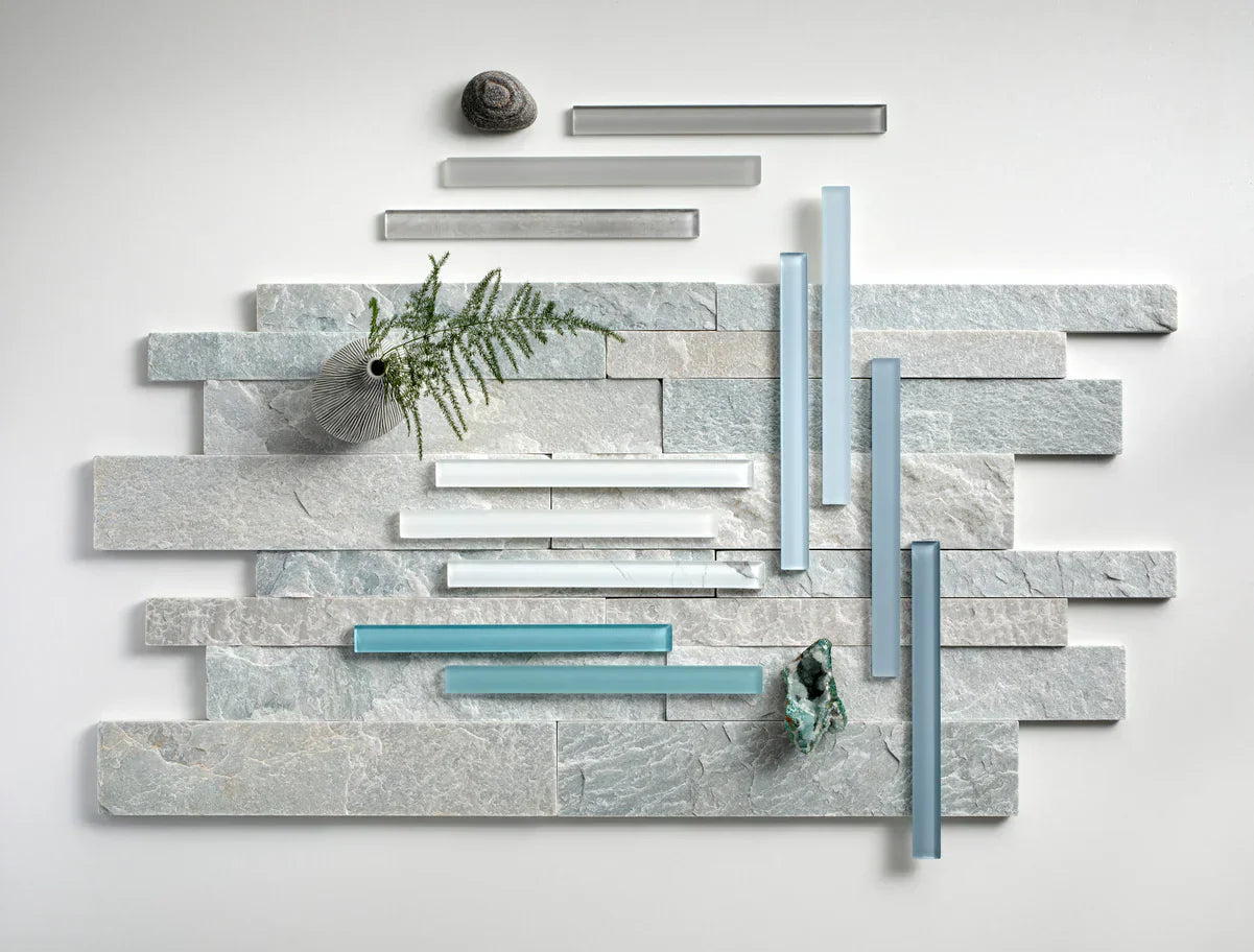 Island Stone glass essential tiles for kitchen backsplash and shower walls. Shop mosaic subway 2x8 tiles and square 12x12 tile.