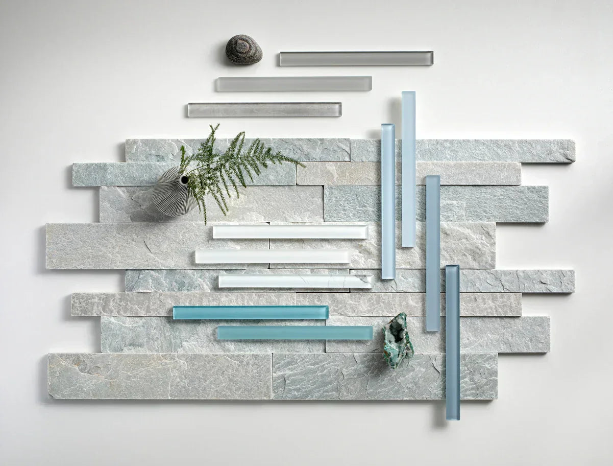 Island Stone glass essential tiles for kitchen backsplash and shower walls. Shop mosaic subway 2x8 tiles and square 12x12 tile.