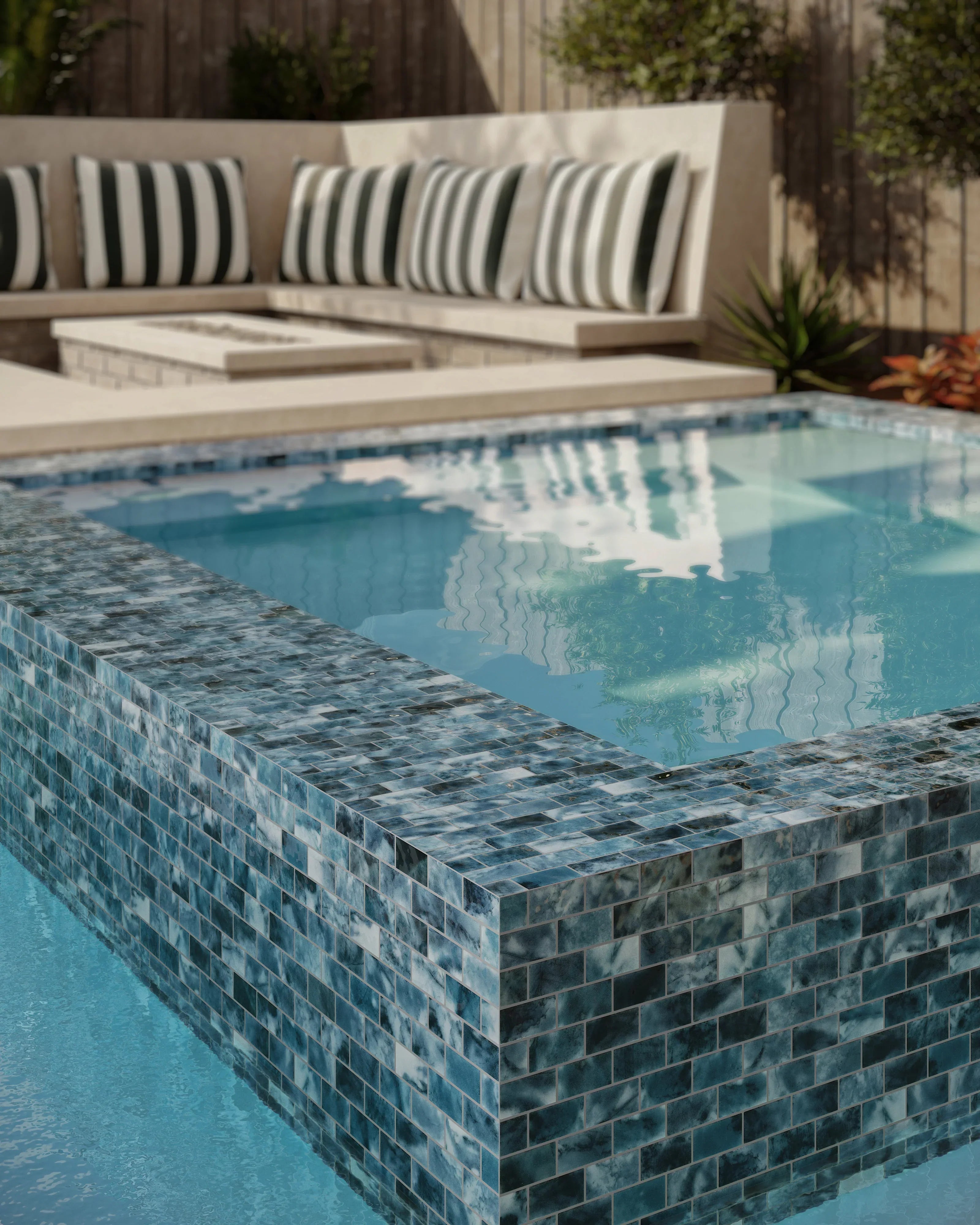 Maris straight set and offset pool tiles