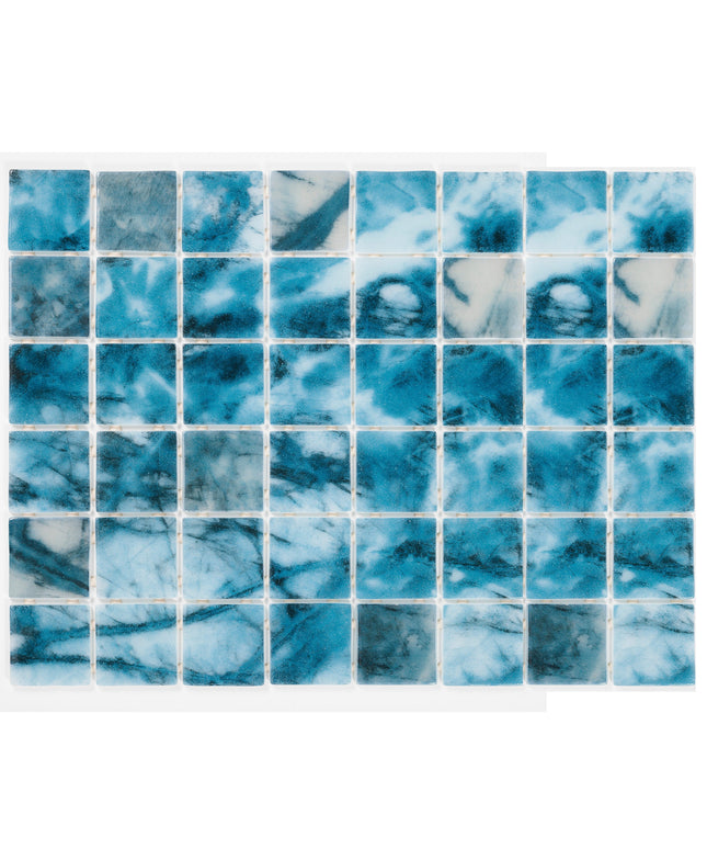 Blue and white marbled mosaic tile pattern