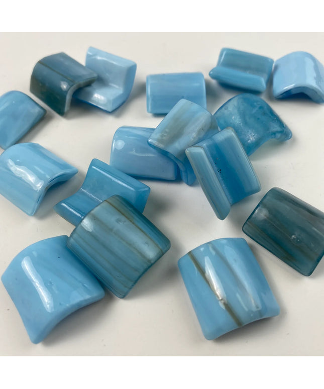 Glossy blue curved glass mosaic tiles for kitchen backsplash or bathroom decor