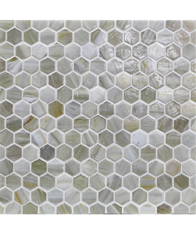 Hexagonal mosaic tile pattern in neutral colors