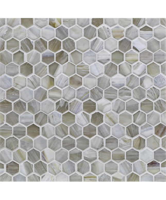 Hexagonal mosaic tile pattern in neutral colors
