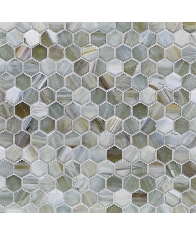 Hexagonal mosaic tile pattern in neutral colors