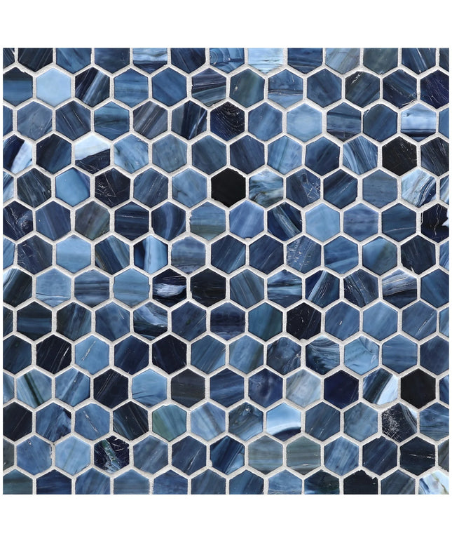 Hexagonal blue mosaic tile pattern