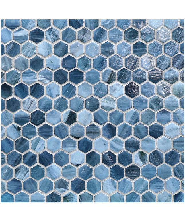 Hexagonal blue tiles arranged in a pattern