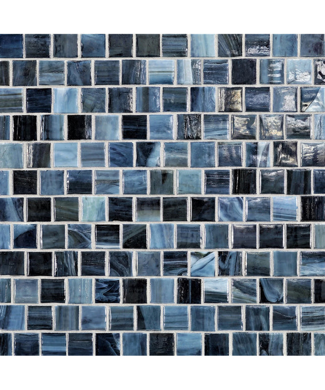 Pattern of blue and black square tiles