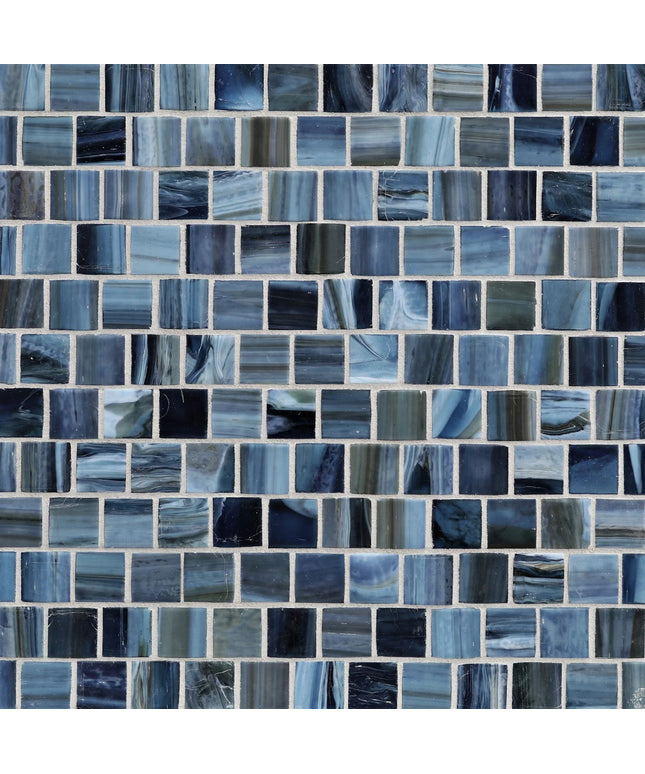 Pattern of blue tiles with a mosaic design