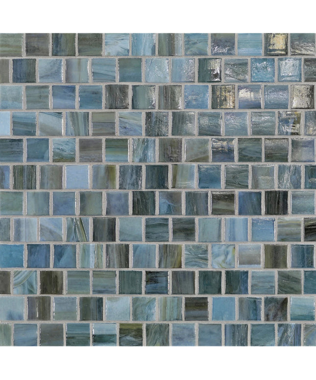 Mosaic pattern of blue and gray tiles