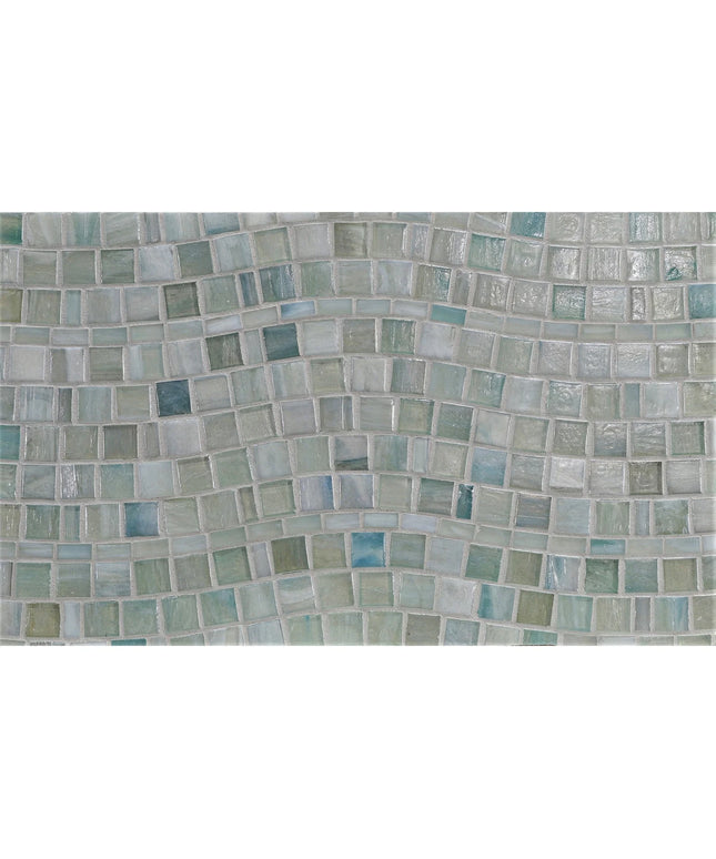 Mosaic tile pattern with various shades of green and blue on a white background