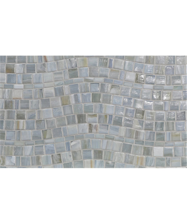 Mosaic tile pattern with various shades of gray on a white background