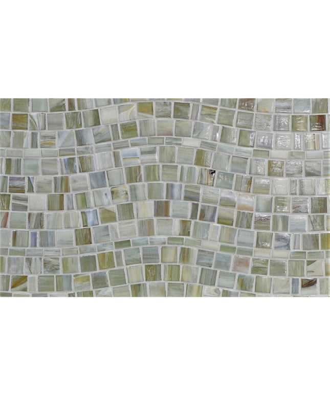 Mosaic tile pattern with various shades of green and brown on a white background