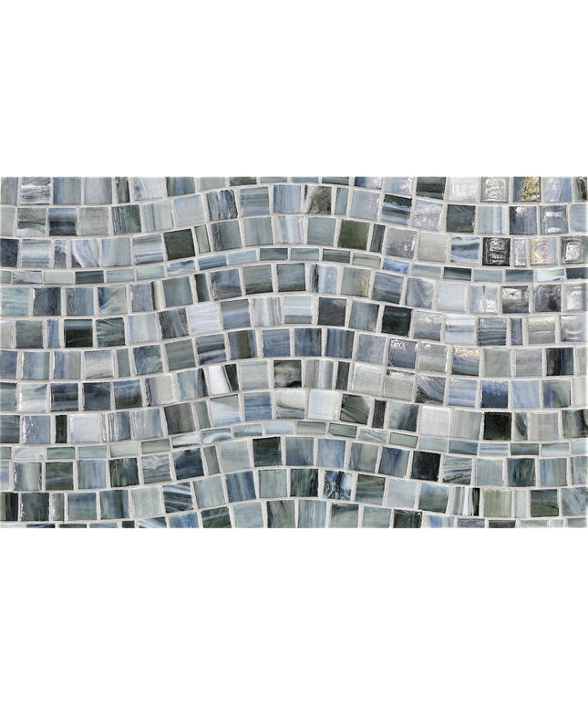 Mosaic pattern of blue and gray tiles on a white background