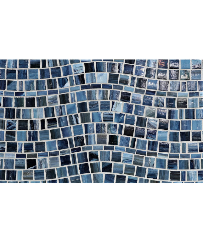 Mosaic pattern of blue tiles on a white background