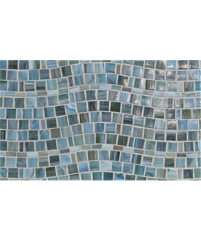 Mosaic pattern of blue tiles on a white background