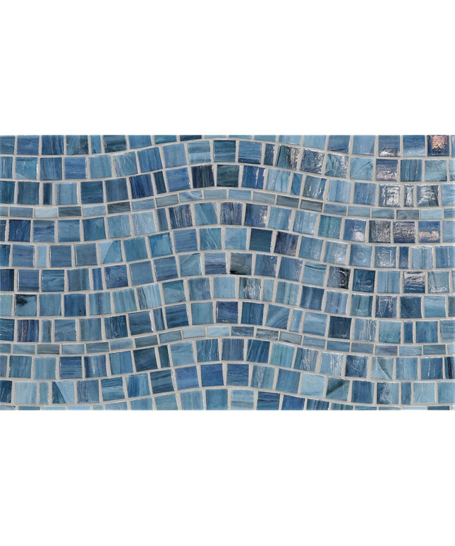 Mosaic pattern of blue tiles on a white background